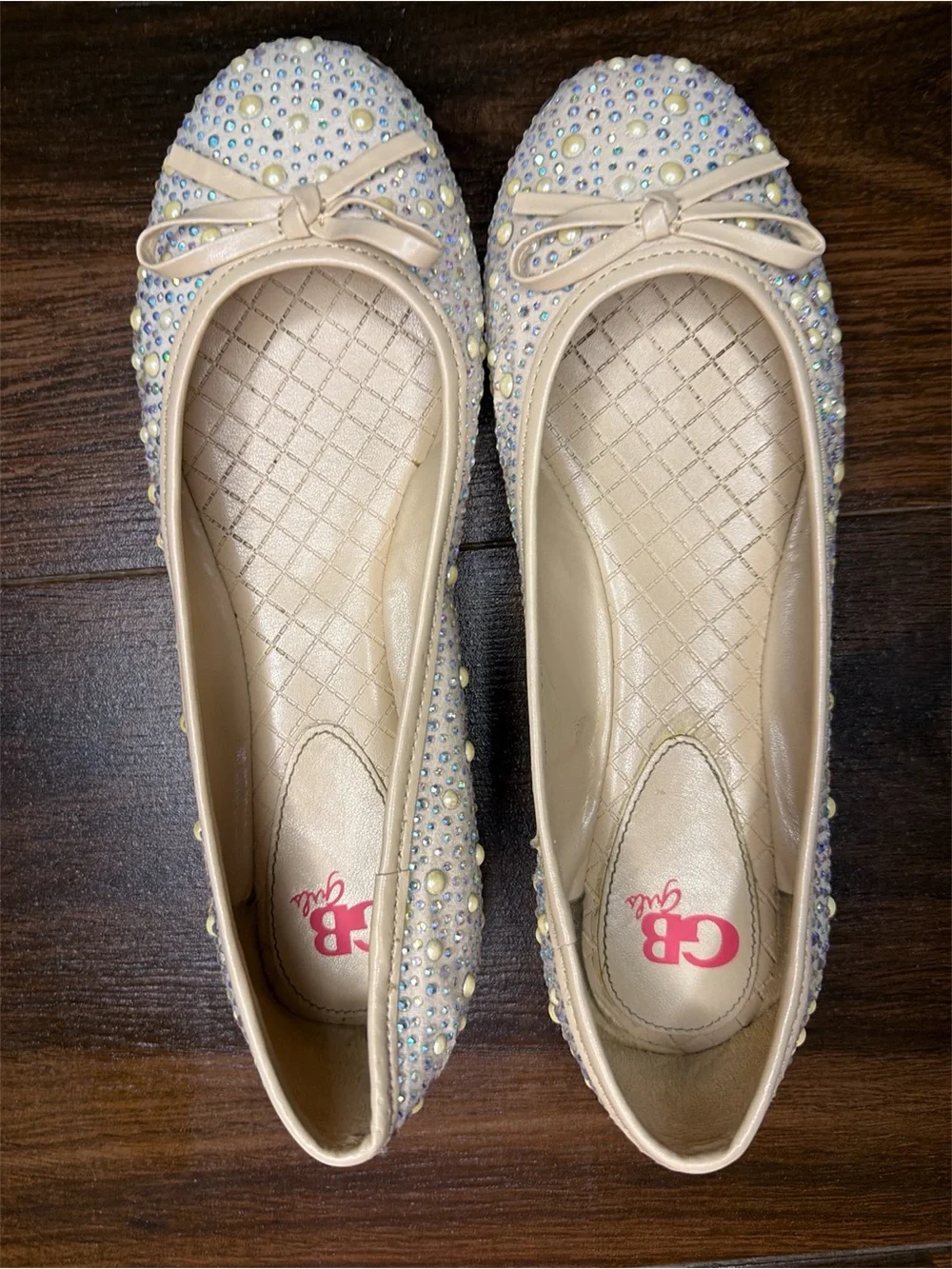 GB Girls Nude Crystal-Embellished Ballet Flats Size 4